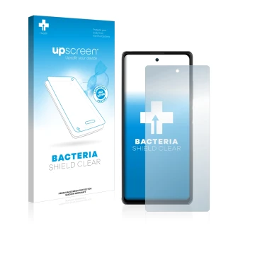 Vorderseite einer Produktverpackung mit dem Markenlogo upscreen. Daneben ist das Gerät Blackview A100 mit dem zugehörigen Disp