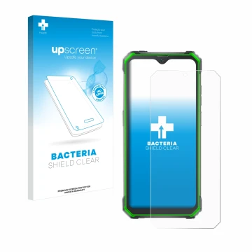 Vorderseite einer Produktverpackung mit dem Markenlogo upscreen. Daneben ist das Gerät Blackview BV7100 mit dem zugehörigen Di