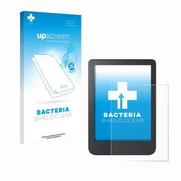 Vorderseite einer Produktverpackung mit dem Markenlogo upscreen. Daneben ist das Gerät Kobo Clara 2E mit dem zugehörigen Displ