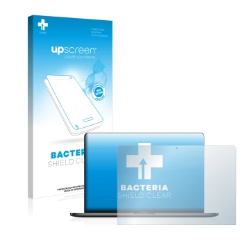 Vorderseite einer Produktverpackung mit dem Markenlogo upscreen. Daneben ist das Gerät Apple MacBook Pro 13