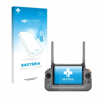 Vorderseite einer Produktverpackung mit dem Markenlogo upscreen. Daneben ist das Gerät DJI RC Plus mit dem zugehörigen Display