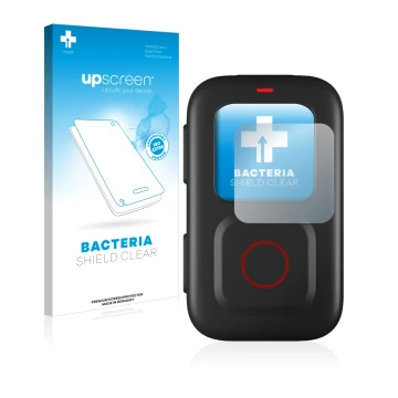 Vorderseite einer Produktverpackung mit dem Markenlogo upscreen. Daneben ist das Gerät GoPro Remote mit dem zugehörigen Displa