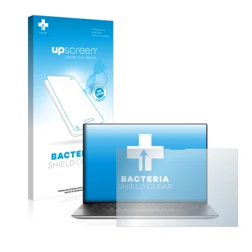 Vorderseite einer Produktverpackung mit dem Markenlogo upscreen. Daneben ist das Gerät Dell XPS 15 9520 Touch mit dem zugehöri