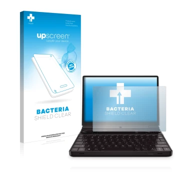 Vorderseite einer Produktverpackung mit dem Markenlogo upscreen. Daneben ist das Gerät GPD Win Max 2 mit dem zugehörigen Displ