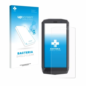 Vorderseite einer Produktverpackung mit dem Markenlogo upscreen. Daneben ist das Gerät Cubot Pocket mit dem zugehörigen Displa