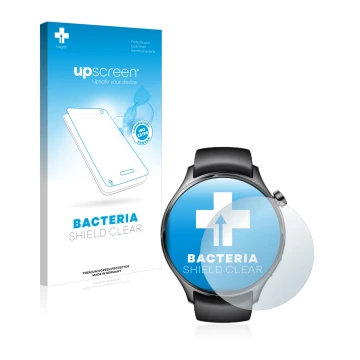 Vorderseite einer Produktverpackung mit dem Markenlogo upscreen. Daneben ist das Gerät Xiaomi Watch S1 Pro mit dem zugehörigen
