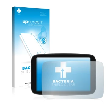 Vorderseite einer Produktverpackung mit dem Markenlogo upscreen. Daneben ist das Gerät TomTom GO Camper Max mit dem zugehörige