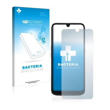 Vorderseite einer Produktverpackung mit dem Markenlogo upscreen. Daneben ist das Gerät Doro 8100 PLUS mit dem zugehörigen Disp