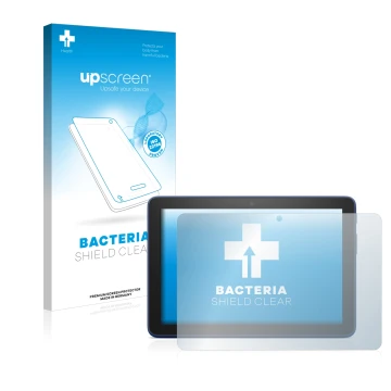 Vorderseite einer Produktverpackung mit dem Markenlogo upscreen. Daneben ist das Gerät Amazon Fire HD 8 Plus 2022 mit dem zuge