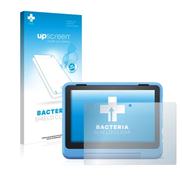 Vorderseite einer Produktverpackung mit dem Markenlogo upscreen. Daneben ist das Gerät Amazon Fire HD 8 Kids Pro 2022 mit dem 