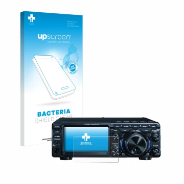Vorderseite einer Produktverpackung mit dem Markenlogo upscreen. Daneben ist das Gerät Yaesu FT-710 mit dem zugehörigen Displa