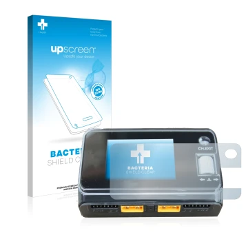 Vorderseite einer Produktverpackung mit dem Markenlogo upscreen. Daneben ist das Gerät ToolkitRC M6D Dual Charger mit dem zuge