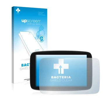 Vorderseite einer Produktverpackung mit dem Markenlogo upscreen. Daneben ist das Gerät TomTom GO Exclusive mit dem zugehörigen