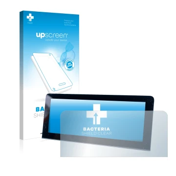 Vorderseite einer Produktverpackung mit dem Markenlogo upscreen. Daneben ist das Gerät MG 4 mit dem zugehörigen Displayschutz 