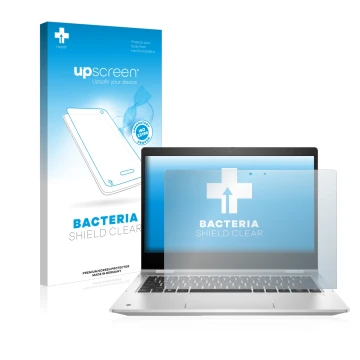 Vorderseite einer Produktverpackung mit dem Markenlogo upscreen. Daneben ist das Gerät HP ProBook x360 435 G9 mit dem zugehöri