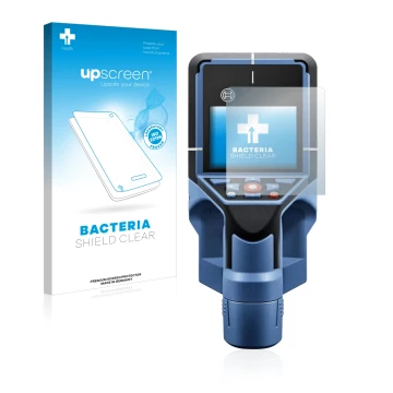Vorderseite einer Produktverpackung mit dem Markenlogo upscreen. Daneben ist das Gerät Bosch D-tect 200 C Wallscanner mit dem 