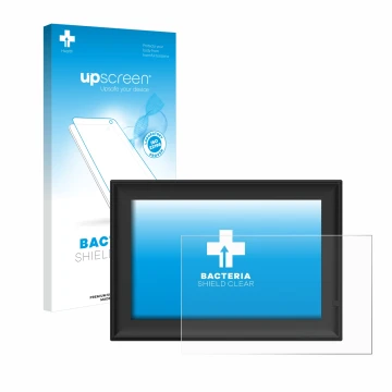 Vorderseite einer Produktverpackung mit dem Markenlogo upscreen. Daneben ist das Gerät Yenock Digitaler Bilderrahmen 10.1 Zoll