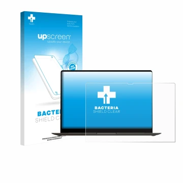 Vorderseite einer Produktverpackung mit dem Markenlogo upscreen. Daneben ist das Gerät Samsung Galaxy Book3 Pro 16