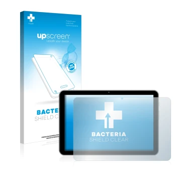 Vorderseite einer Produktverpackung mit dem Markenlogo upscreen. Daneben ist das Gerät Peaq PET 1008 mit dem zugehörigen Displ