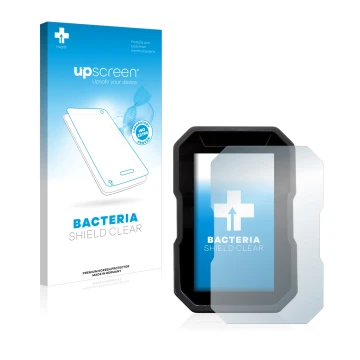 Vorderseite einer Produktverpackung mit dem Markenlogo upscreen. Daneben ist das Gerät Ducati DesertX 2022 mit dem zugehörigen