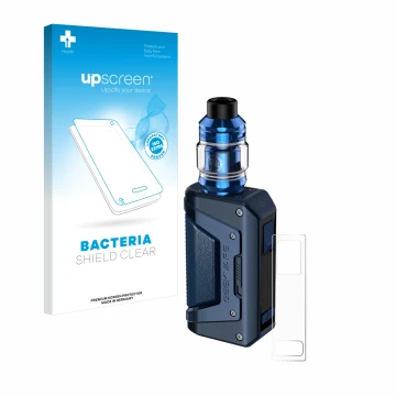 Vorderseite einer Produktverpackung mit dem Markenlogo upscreen. Daneben ist das Gerät GeekVape Aegis Legend 2 L200 mit dem zu