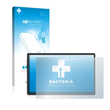 Vorderseite einer Produktverpackung mit dem Markenlogo upscreen. Daneben ist das Gerät Sebbe Facetel Tablet Q10 mit dem zugehö