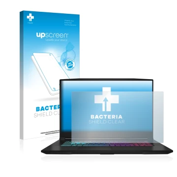 Vorderseite einer Produktverpackung mit dem Markenlogo upscreen. Daneben ist das Gerät MSI Katana 17 B13V mit dem zugehörigen 