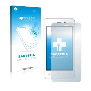 Vorderseite einer Produktverpackung mit dem Markenlogo upscreen. Daneben ist das Gerät NUU Mobile A1 mit dem zugehörigen Displ