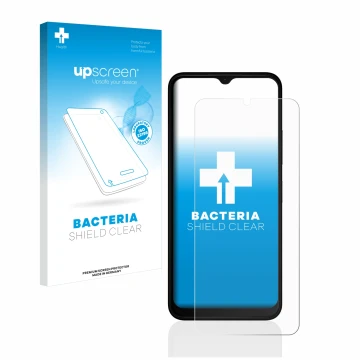 Vorderseite einer Produktverpackung mit dem Markenlogo upscreen. Daneben ist das Gerät Nokia C22 mit dem zugehörigen Displaysc