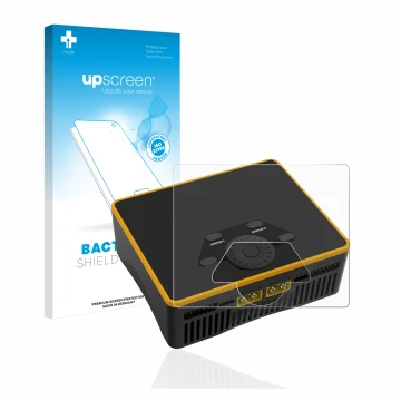 Vorderseite einer Produktverpackung mit dem Markenlogo upscreen. Daneben ist das Gerät Junsi iCharger DX6 mit dem zugehörigen 