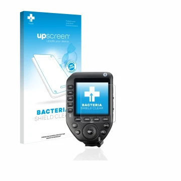 Vorderseite einer Produktverpackung mit dem Markenlogo upscreen. Daneben ist das Gerät Godox XPro II mit dem zugehörigen Displ