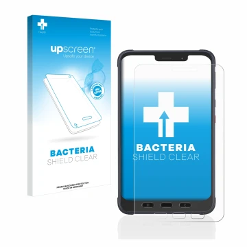 Vorderseite einer Produktverpackung mit dem Markenlogo upscreen. Daneben ist das Gerät Samsung Galaxy Tab Active 3 Enterprise 