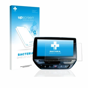 Vorderseite einer Produktverpackung mit dem Markenlogo upscreen. Daneben ist das Gerät Volkswagen ID.5 Discover Pro 12