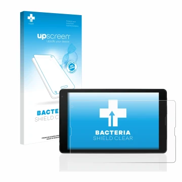 Vorderseite einer Produktverpackung mit dem Markenlogo upscreen. Daneben ist das Gerät MEDION Tablet E10421 10,1