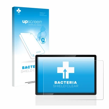 Vorderseite einer Produktverpackung mit dem Markenlogo upscreen. Daneben ist das Gerät Blackview Tab 12 Pro mit dem zugehörige