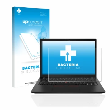 Vorderseite einer Produktverpackung mit dem Markenlogo upscreen. Daneben ist das Gerät Lenovo ThinkPad X13 Gen 3 mit dem zugeh