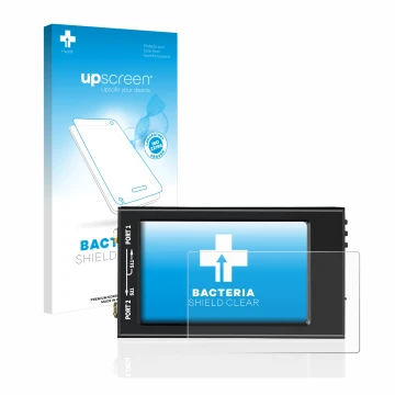 Vorderseite einer Produktverpackung mit dem Markenlogo upscreen. Daneben ist das Gerät SDRGEEK NanoVNA-F V2 mit dem zugehörige