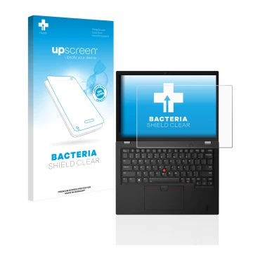 Vorderseite einer Produktverpackung mit dem Markenlogo upscreen. Daneben ist das Gerät Lenovo Thinkpad L13 Gen 3 mit dem zugeh