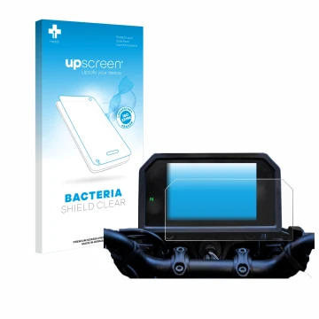 Vorderseite einer Produktverpackung mit dem Markenlogo upscreen. Daneben ist das Gerät Yamaha Tracer 9 GT+ 2023 mit dem zugehö