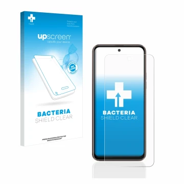 Vorderseite einer Produktverpackung mit dem Markenlogo upscreen. Daneben ist das Gerät HTC U23 Pro mit dem zugehörigen Display