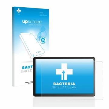 Vorderseite einer Produktverpackung mit dem Markenlogo upscreen. Daneben ist das Gerät Amazon Fire Max 11 mit dem zugehörigen 