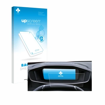 Vorderseite einer Produktverpackung mit dem Markenlogo upscreen. Daneben ist das Gerät Peugeot 2008 2022 Cockpit mit dem zugeh
