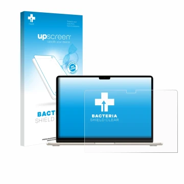 Vorderseite einer Produktverpackung mit dem Markenlogo upscreen. Daneben ist das Gerät Apple MacBook Air 15