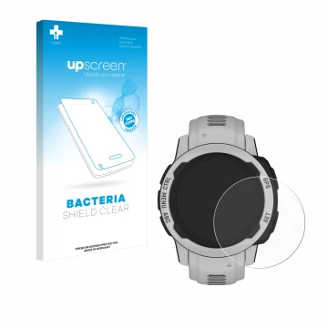 Vorderseite einer Produktverpackung mit dem Markenlogo upscreen. Daneben ist das Gerät Garmin Instinct 2S Solar (40 mm) mit de