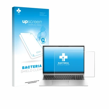 Vorderseite einer Produktverpackung mit dem Markenlogo upscreen. Daneben ist das Gerät HP EliteBook 860 G10 mit dem zugehörige