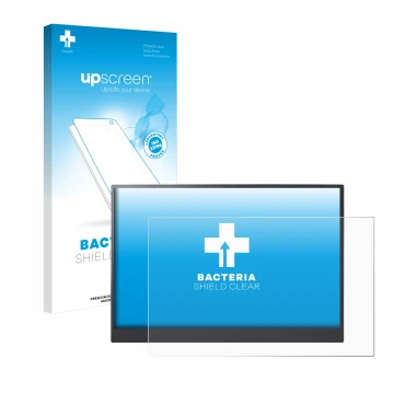 Vorderseite einer Produktverpackung mit dem Markenlogo upscreen. Daneben ist das Gerät LG gram +view 16MR70 Tragbarer Monitor 