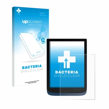 Vorderseite einer Produktverpackung mit dem Markenlogo upscreen. Daneben ist das Gerät Vivlio InkPad 3 mit dem zugehörigen Dis