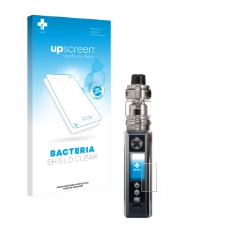 Vorderseite einer Produktverpackung mit dem Markenlogo upscreen. Daneben ist das Gerät Voopoo Drag M100S mit dem zugehörigen D