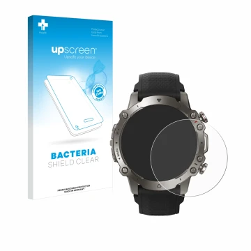 Vorderseite einer Produktverpackung mit dem Markenlogo upscreen. Daneben ist das Gerät Huami Amazfit Falcon mit dem zugehörige