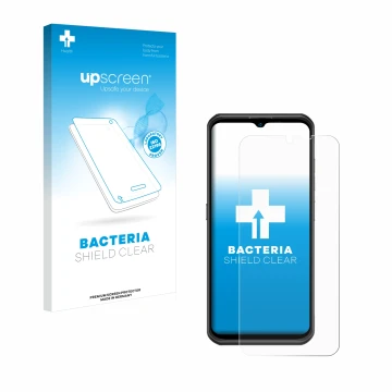 Vorderseite einer Produktverpackung mit dem Markenlogo upscreen. Daneben ist das Gerät Ulefone Armor 17 Pro mit dem zugehörige
